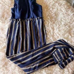 Speechless Navy and Cream Striped Womens  Jumpsuit